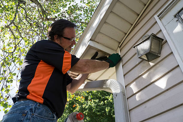 Professional exterior building service repairing siding and soffit